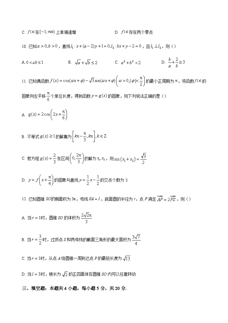 2024届湖南省岳阳县一中五市十校教研教改共同体高三上学期12月大联考数学含答案03