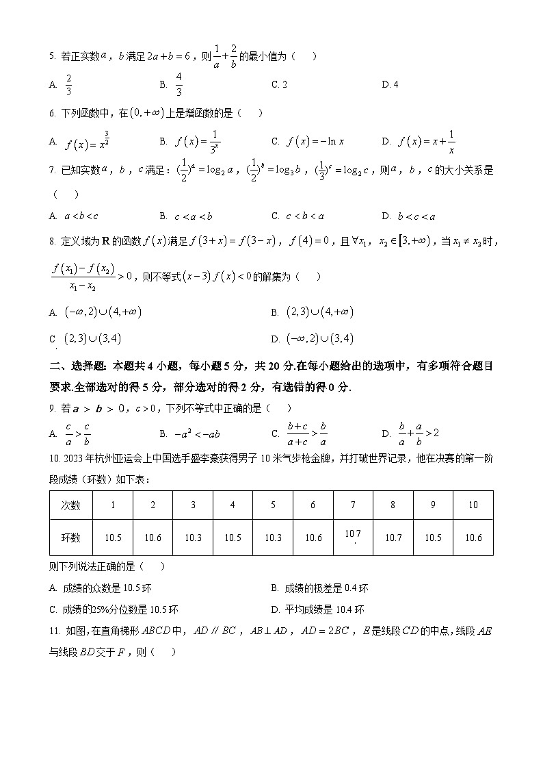 精品解析：辽宁省沈阳市2023-2024学年高一上学期期末教学质量监测（1月）数学试题02