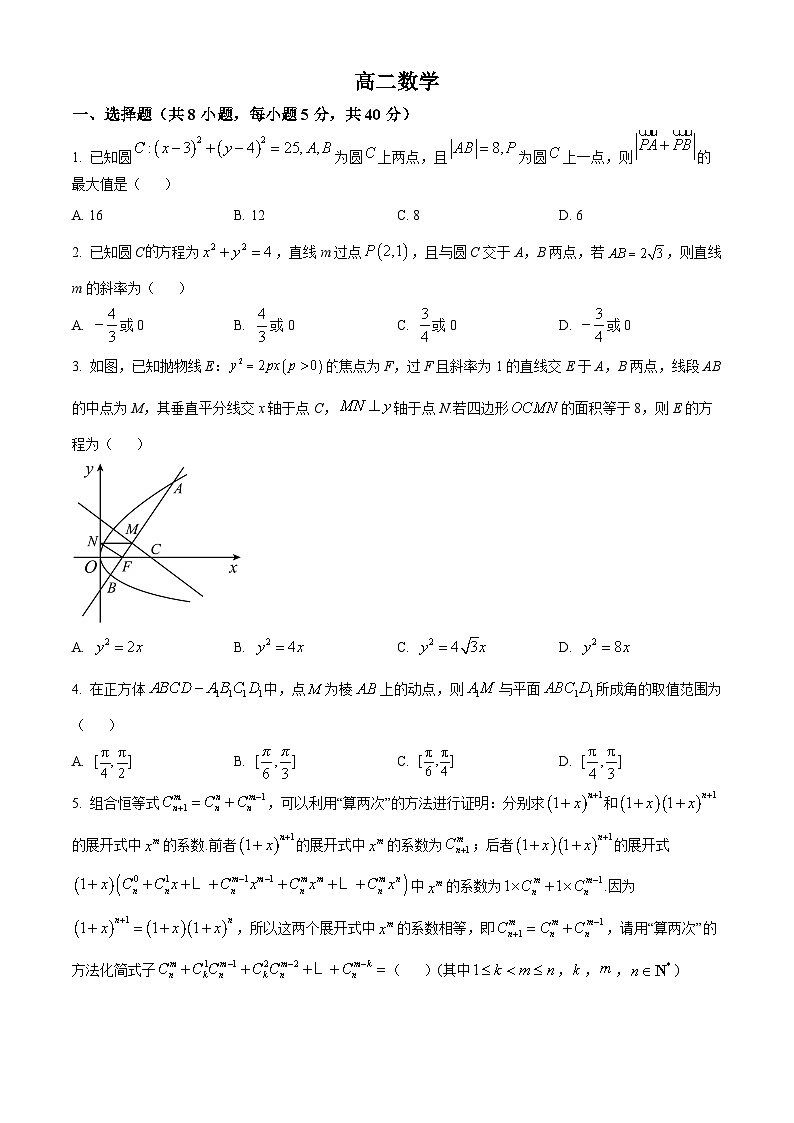 精品解析：河南省漯河市高级中学2023-2024学年高二上学期1月月考数学试题（原卷版）第1页