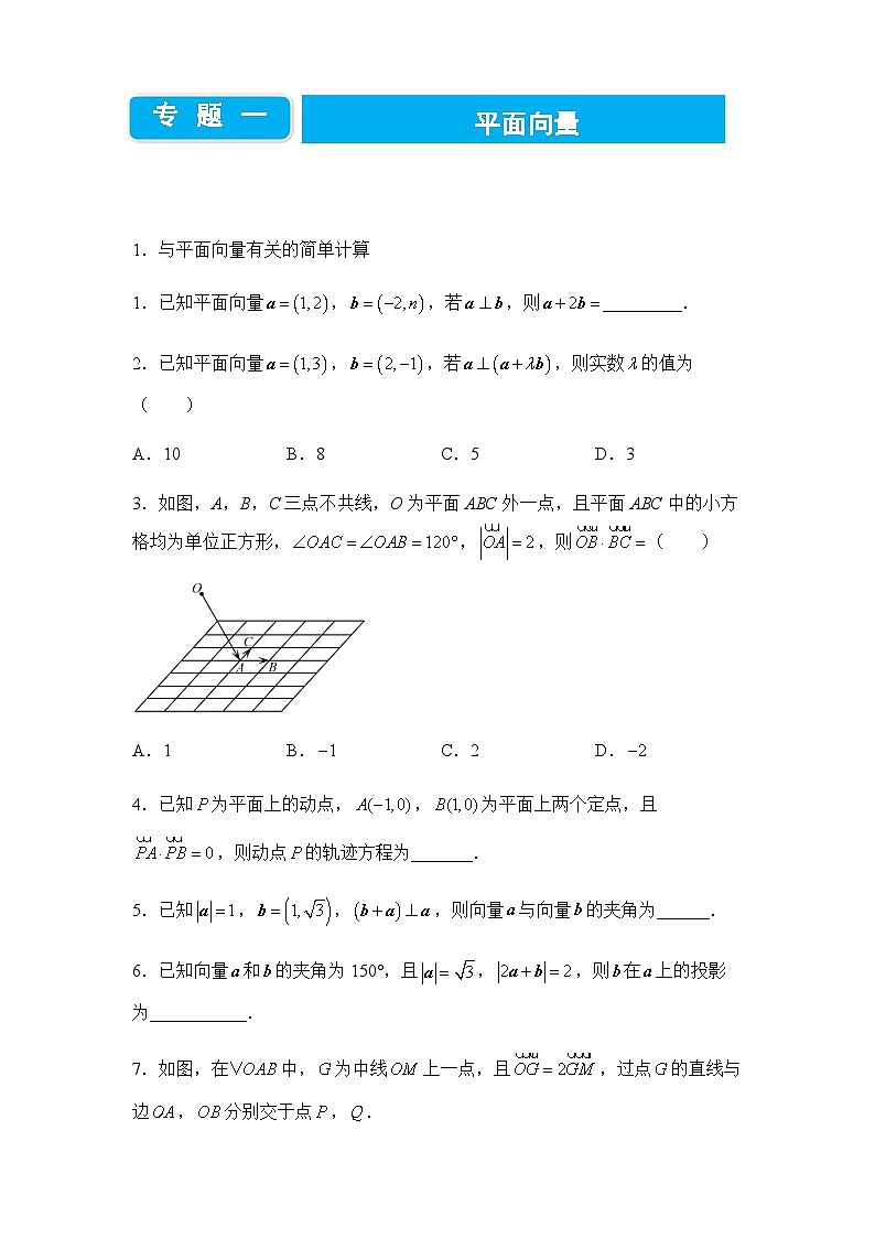 2022届高三二轮练习卷 数学（一）平面向量 学生版第1页