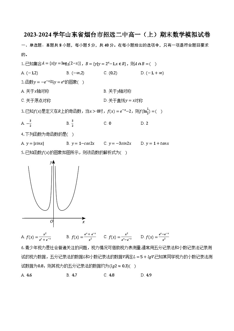2023-2024学年山东省烟台市招远二中高一（上）期末数学模拟试卷（含解析）第1页