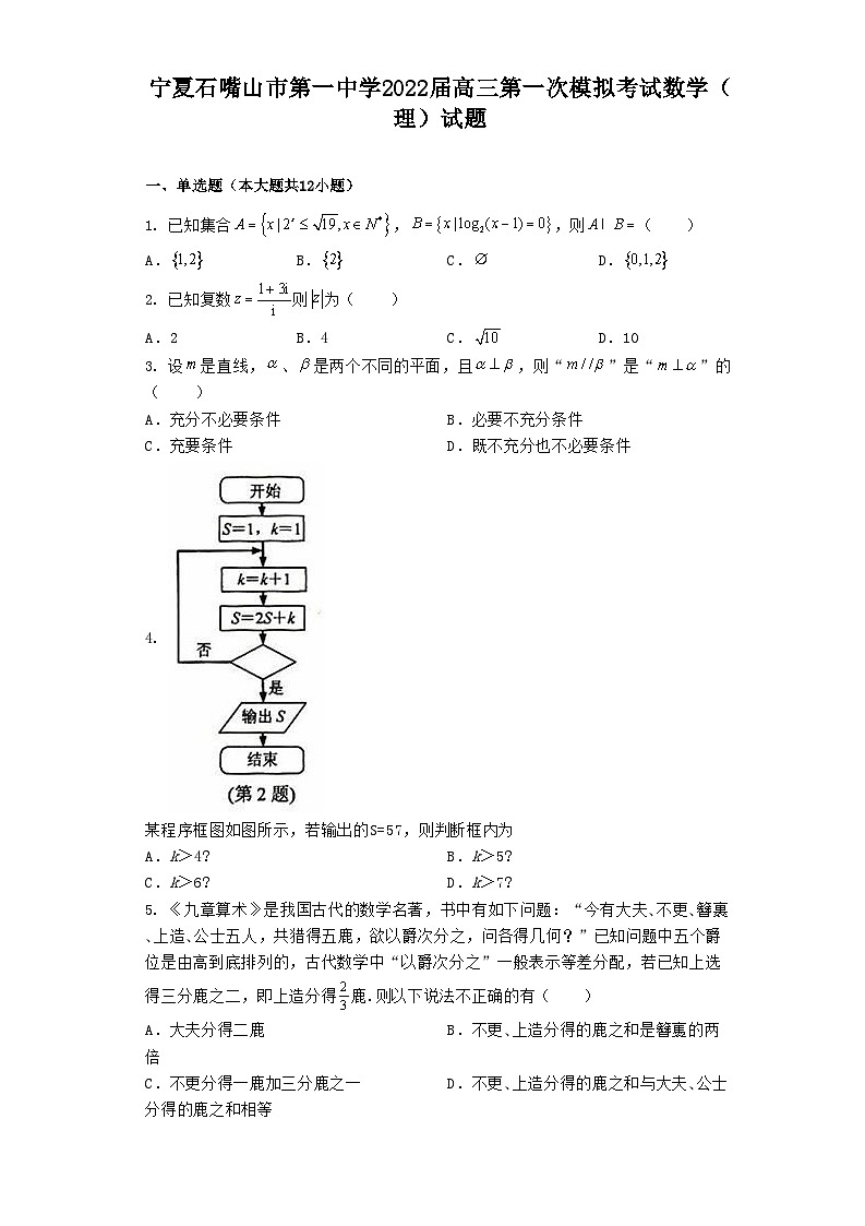 宁夏石嘴山市第一中学2022届高三第一次模拟考试数学（理）试题含答案01