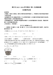 陕西省铜川市2023-2024学年高三上学期第一次模拟考试数学试卷