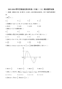 2023-2024学年甘肃省庆阳市环县一中高一（上）期末数学试卷(含解析）