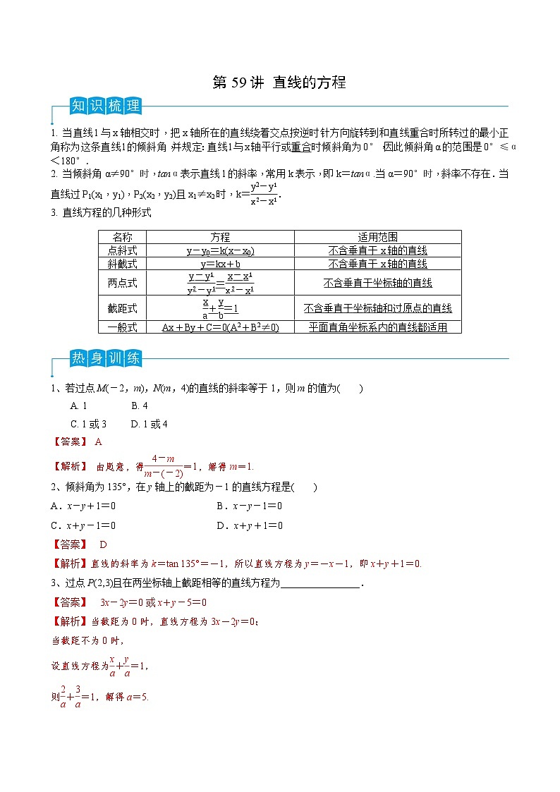 第59讲 直线的方程-备战2024年高考数学一轮复习精品导与练（新高考）01