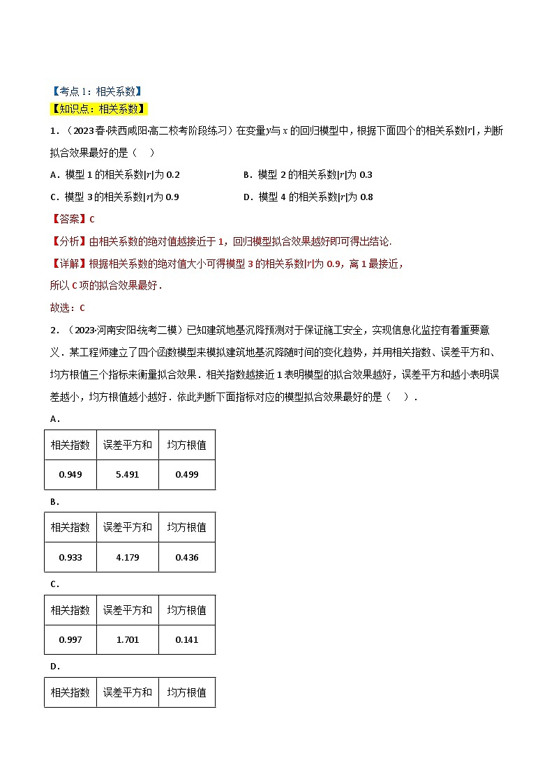 专题7.1 一元线性回归问题（3类必考点）-2023-2024学年高二数学必考考点各个击破（北师大版选择性必修第一册）02