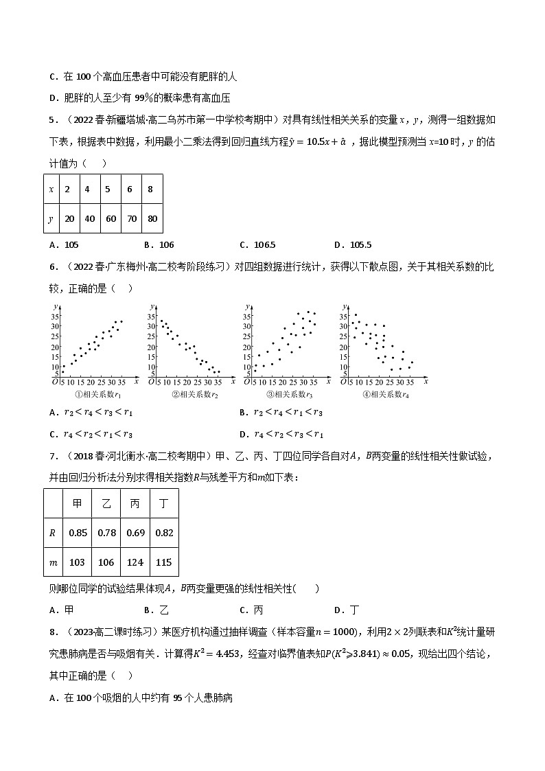 专题7.4 统计案例（基础巩固卷）-2023-2024学年高二数学必考考点各个击破（北师大版选择性必修第一册）02