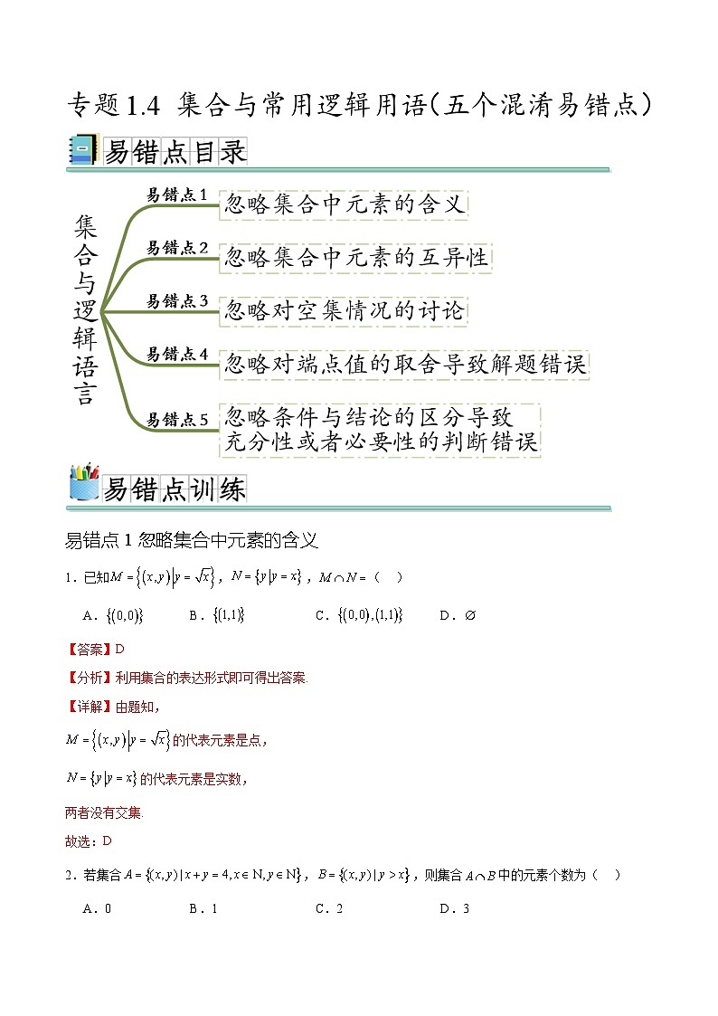 专题1.4 集合与常用逻辑用语（五个混淆易错点）-高一数学重难点突破及混淆易错规避（人教A版必修第一册）01