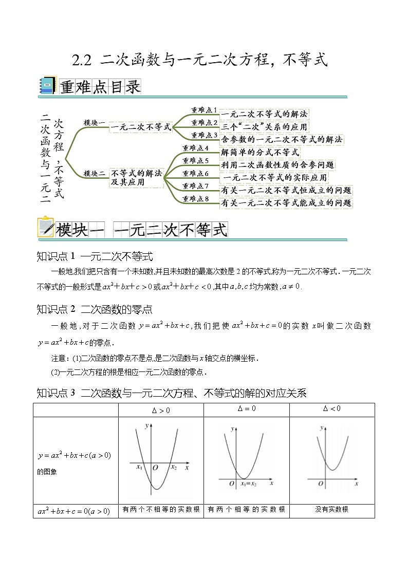 专题2.2 一元二次方程、一元二次不等式与二次函数（八个重难点突破）（原卷版）第1页