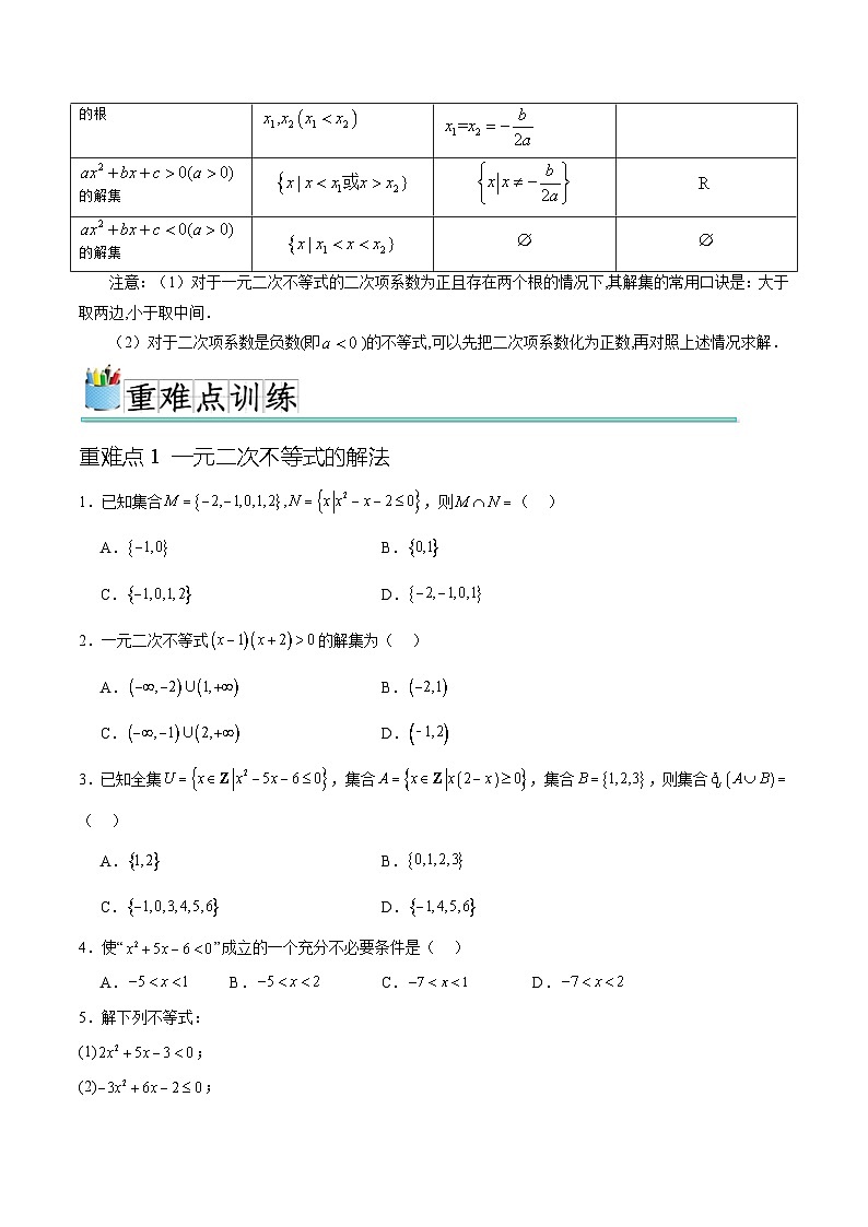专题2.2 一元二次方程、一元二次不等式与二次函数（八个重难点突破）（原卷版）第2页