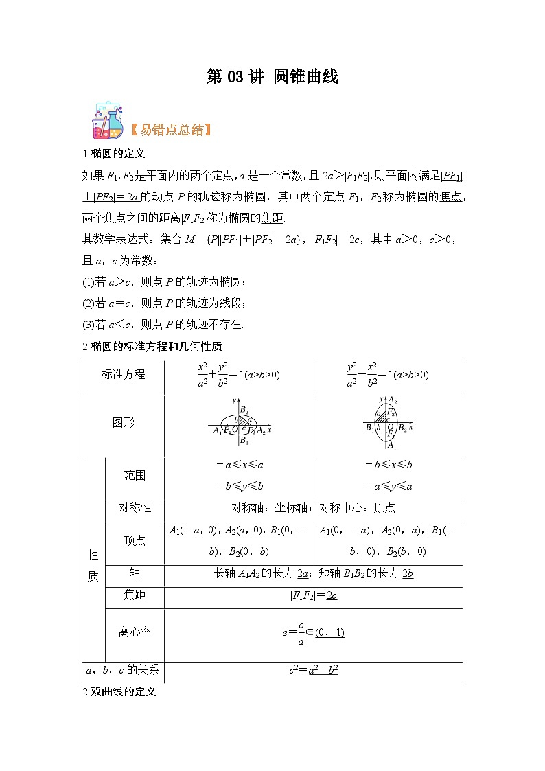 第03讲 圆锥曲线-【寒假讲义】高二数学寒假讲义练习（人教B版 选择性必修一）01