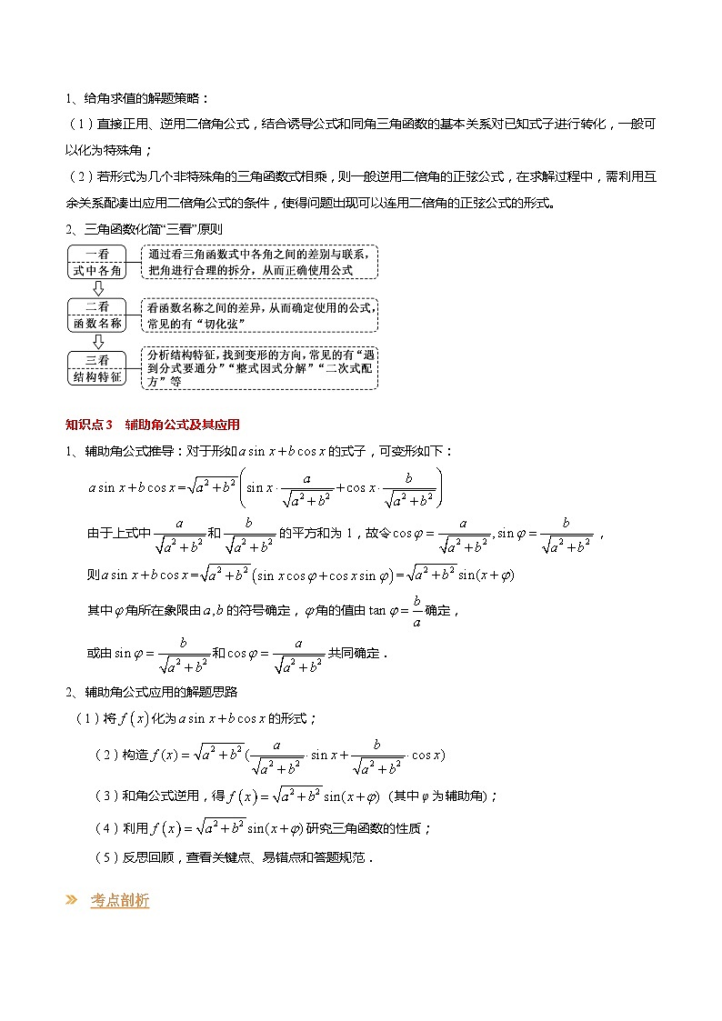 【寒假作业】苏教版2019 高中数学 高一寒假提升训练 专题09+二倍角的三角函数（6大考点，知识串讲+热考题型+专题训练）-讲义02