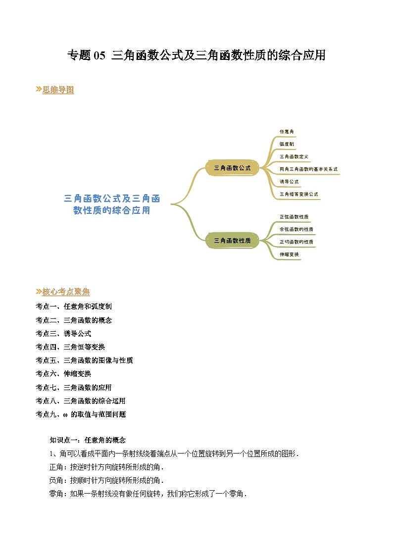 【寒假作业】（人教A版2019）高中数学 高一数学寒假巩固提升训练 专题05+三角函数公式及三角函数性质的综合应用+（九大题型）-讲义01