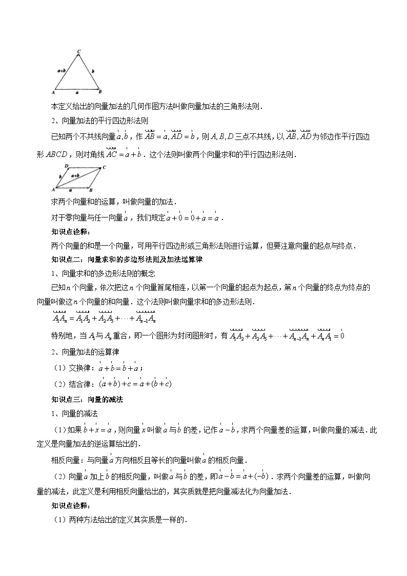 【寒假作业】高中数学 高一寒假巩固提升训练 专题02+平面向量的运算（八大考点）-练习02