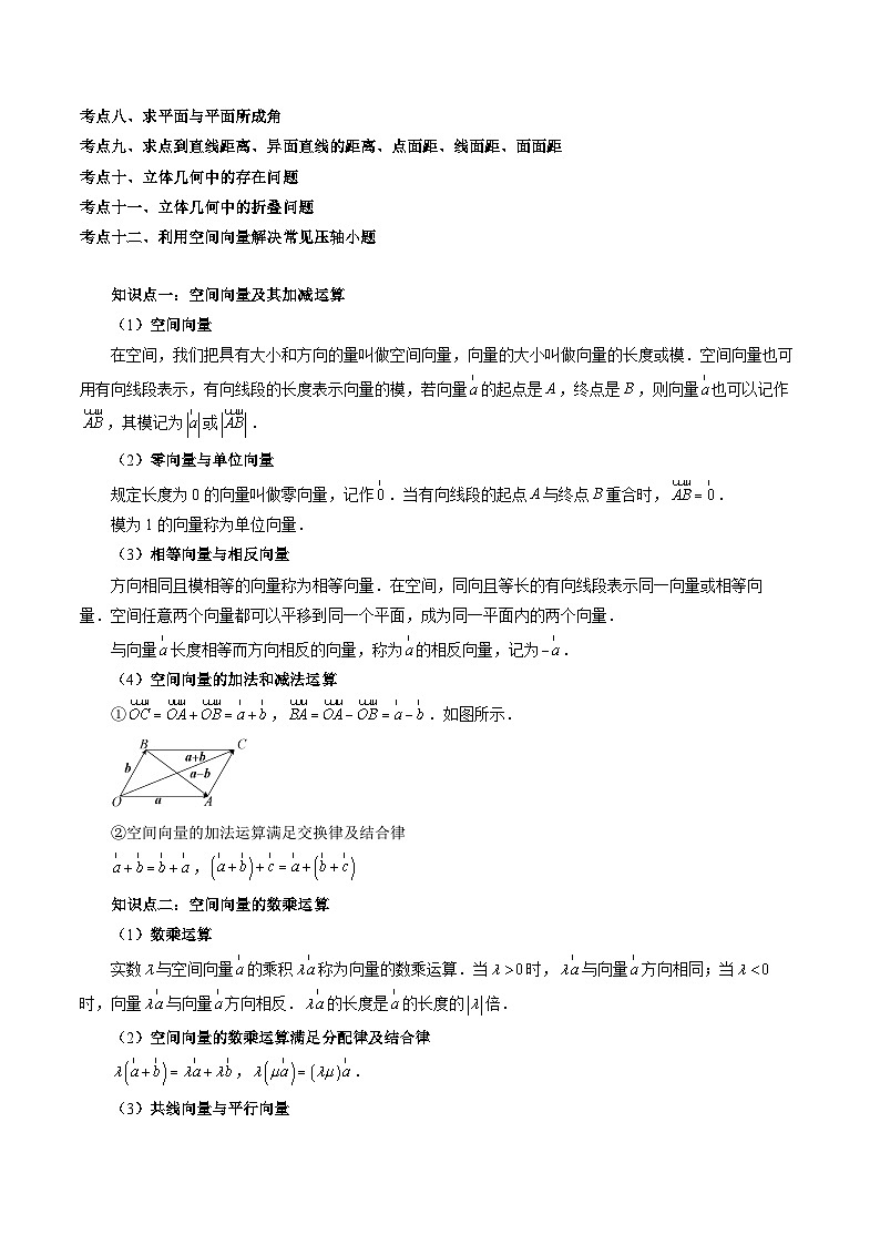 【寒假作业】人教A版2019 高中数学 高二寒假巩固训练专题01+空间向量及其应用常考题型归纳（十二大考点）-练习02