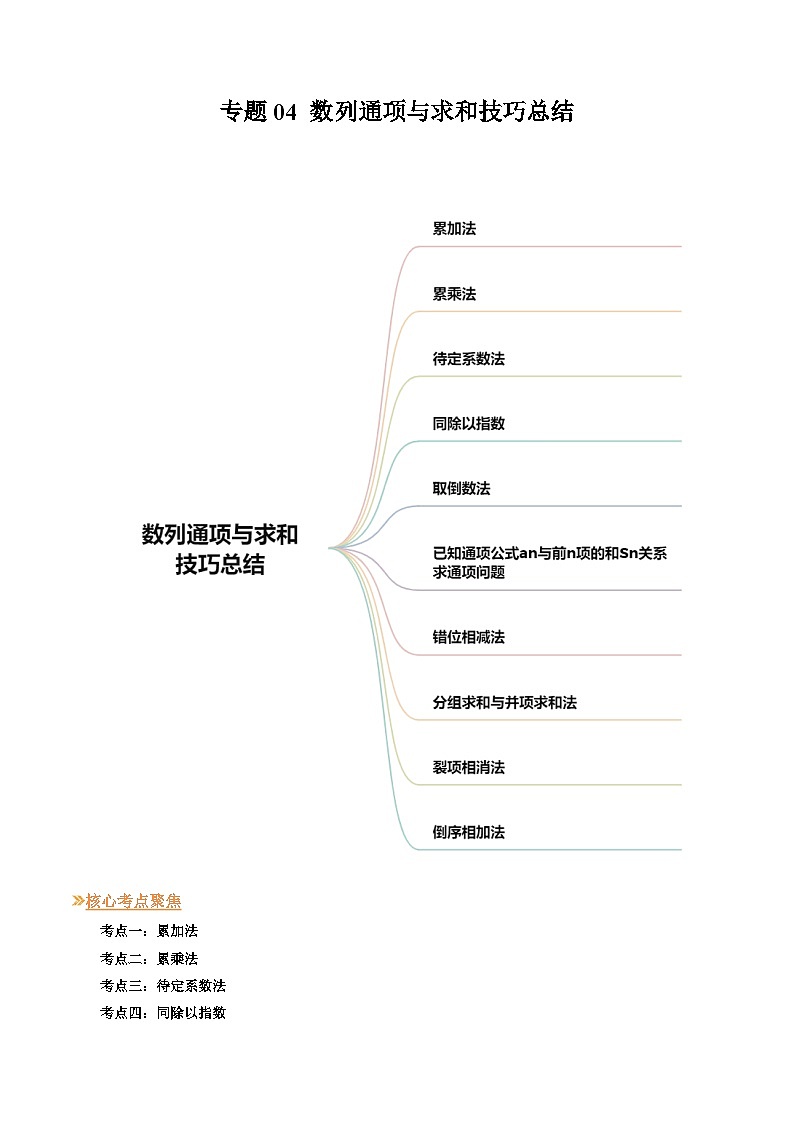 【寒假作业】人教A版2019 高中数学 高二寒假巩固训练专题04+数列通项与求和技巧总结（十大考点）-练习01