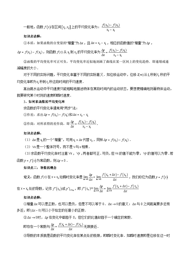 【寒假作业】人教A版2019 高中数学 高二寒假提升训练专题01 导数的概念及其意义 （九大题型）-练习02