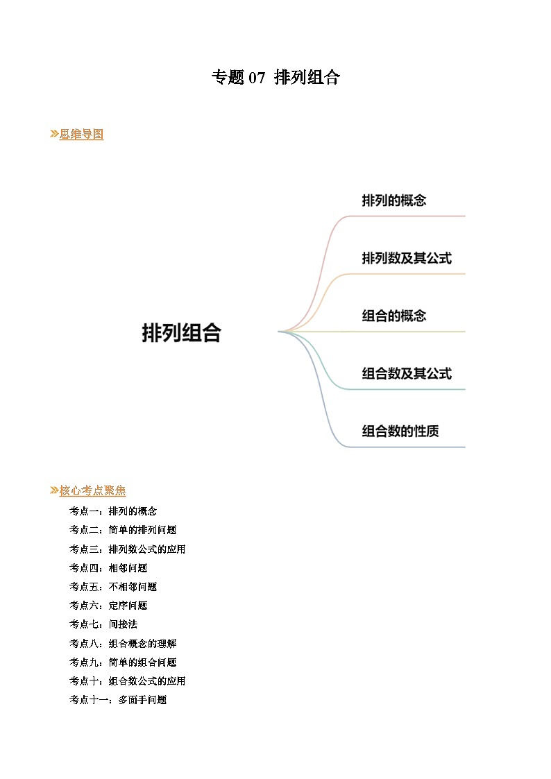 【寒假作业】人教A版2019 高中数学 高二寒假提升训练专题07 排列组合（十五大考点）-练习01