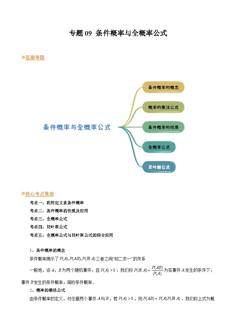 【寒假作业】人教A版2019 高中数学 高二寒假提升训练专题09 条件概率与全概率公式（五大考点）-练习01