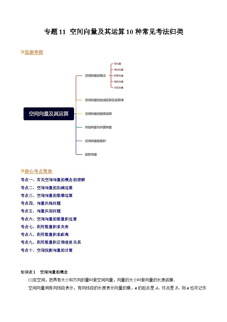 【寒假作业】苏教版2019 高中数学 高二寒假巩固提升训练 专题11+空间向量及其运算11种常见考法归类-练习.zip01