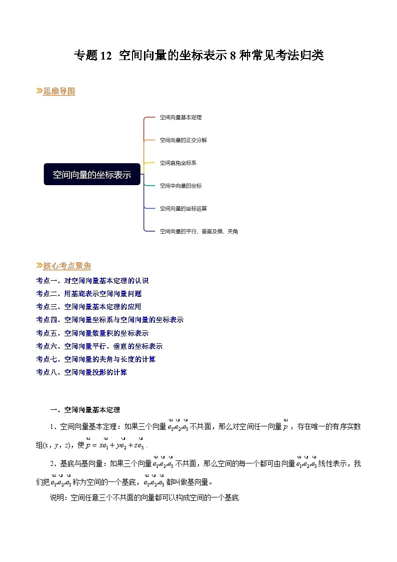 【寒假作业】苏教版2019 高中数学 高二寒假巩固提升训练 专题12 空间向量的坐标表示8种常见考法归类-练习.zip01