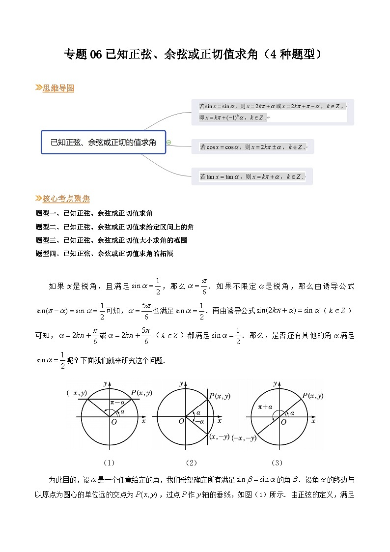 【寒假作业】（沪教版2020）高中数学 高一寒假巩固提升训练 专题06已知正弦、余弦或正切值求角（4种题型）-练习.zip01
