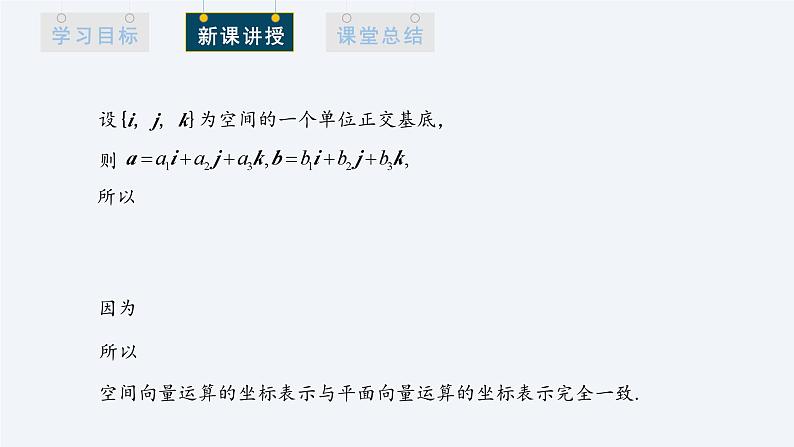 1.3.2 空间向量运算的坐标表示 课件高二数学人教A版（2019)选择性必修104