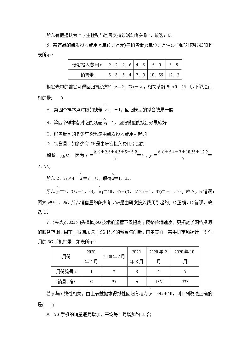 47变量间的相关关系 专项训练—2024届艺术班高考数学一轮复习（文字版  含答案）03
