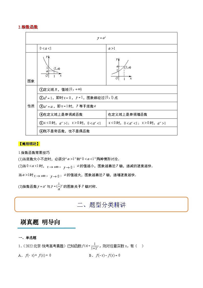 （新高考通用）2024年高考数学【一轮复习讲义】高频考点题型归纳与方法总结  第10讲 指数与指数函数（精讲）（原卷版+解析）第2页