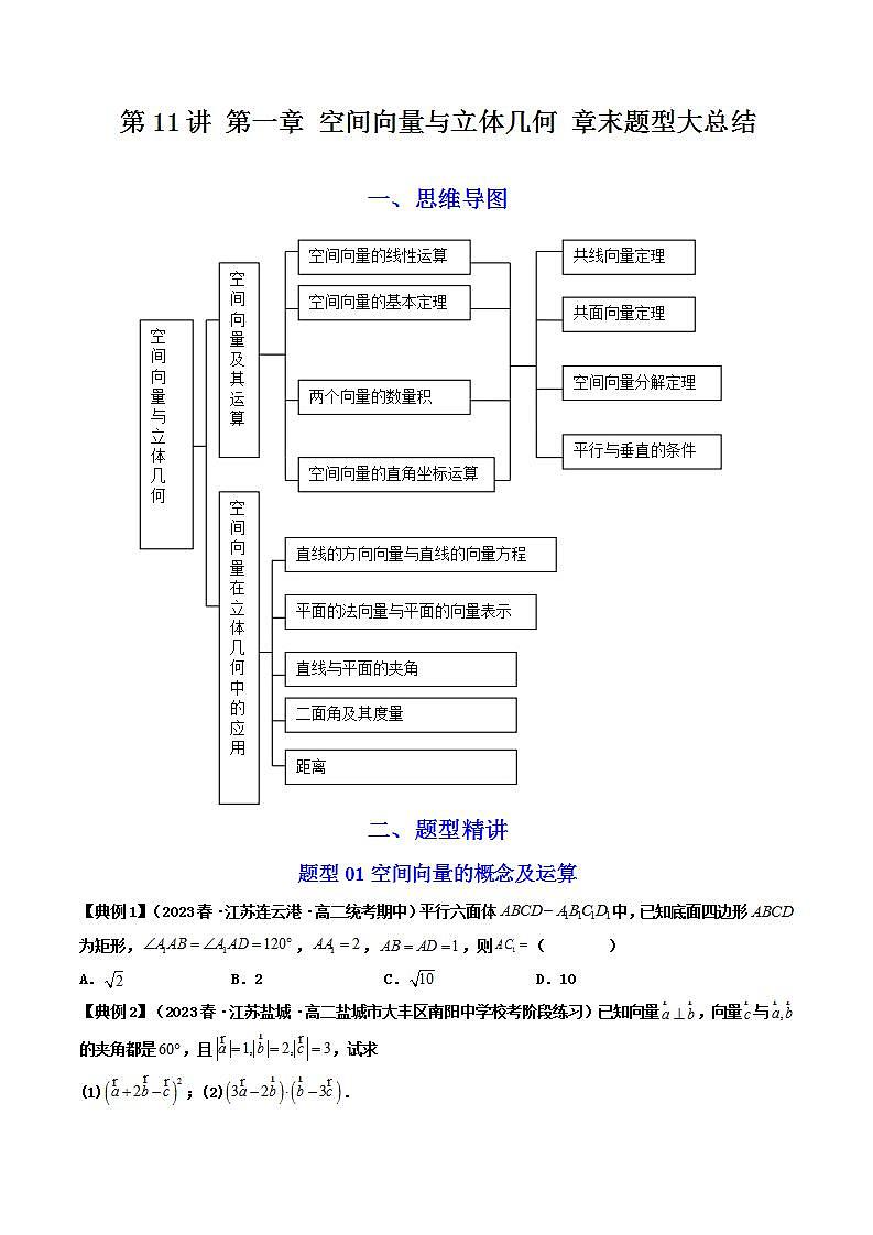 第11讲 第一章 空间向量与立体几何 章末重点题型大总结-高二数学同步热点题型导与练（人教A版选择性必修第一册）01