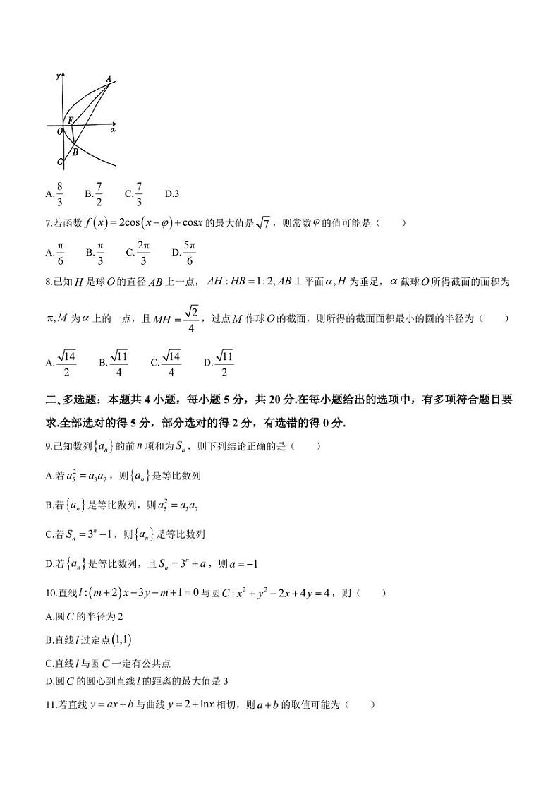 2024届深圳宝安区高三上学期期末考试数学试卷+答案第2页