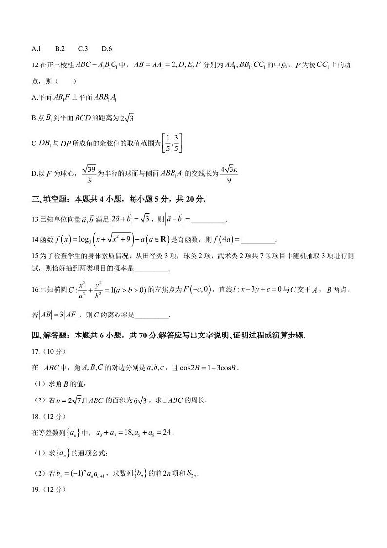 2024届深圳宝安区高三上学期期末考试数学试卷+答案第3页
