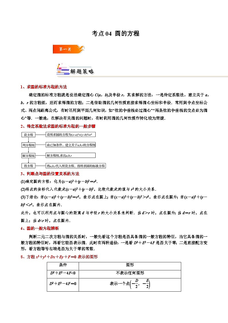 考点04 圆的方程高二数学高效讲与练(人教A版2019选择性必修第一册)01