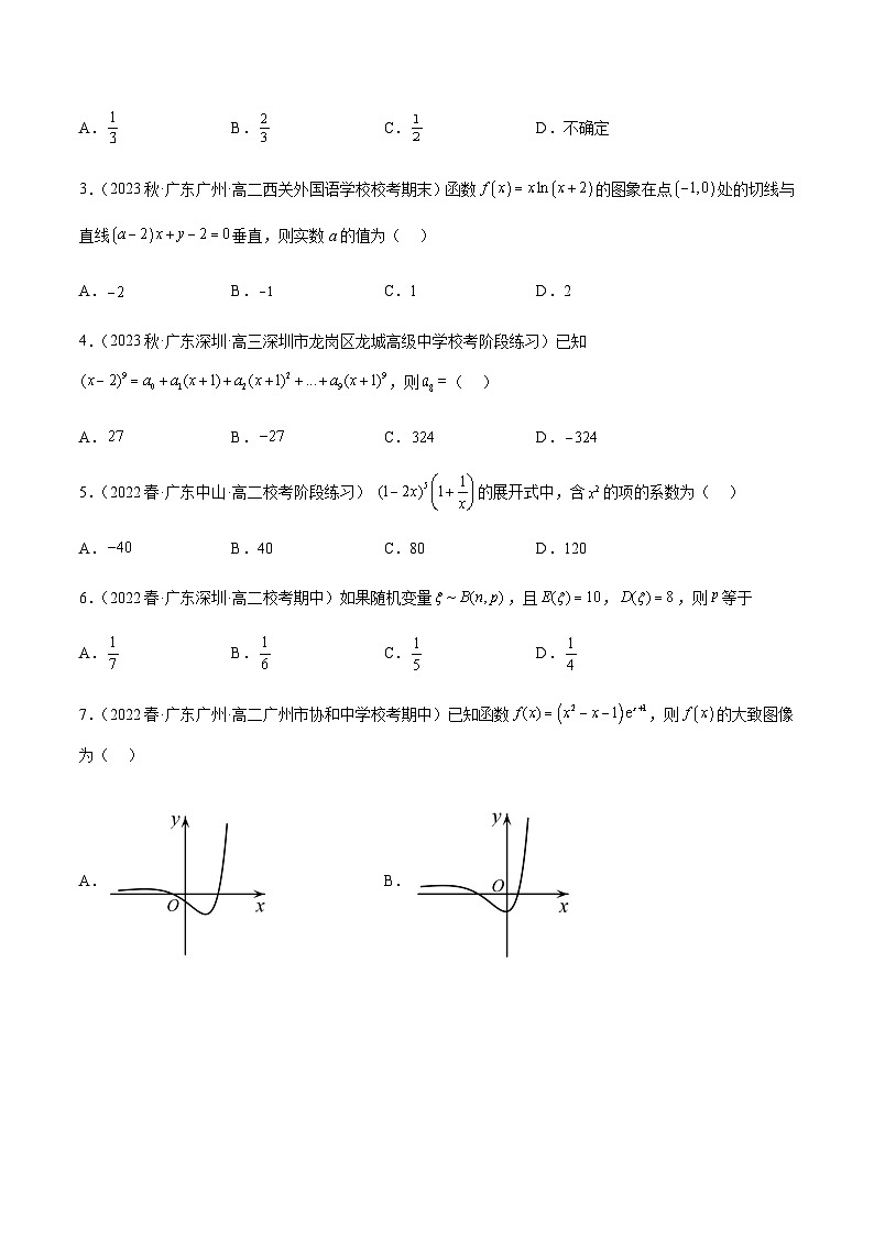 高二下学期第二次月考测试卷（数列、导数、计数原理、离散型随机变量及数字特征、二项分布、超几何分布）（原卷版）第2页