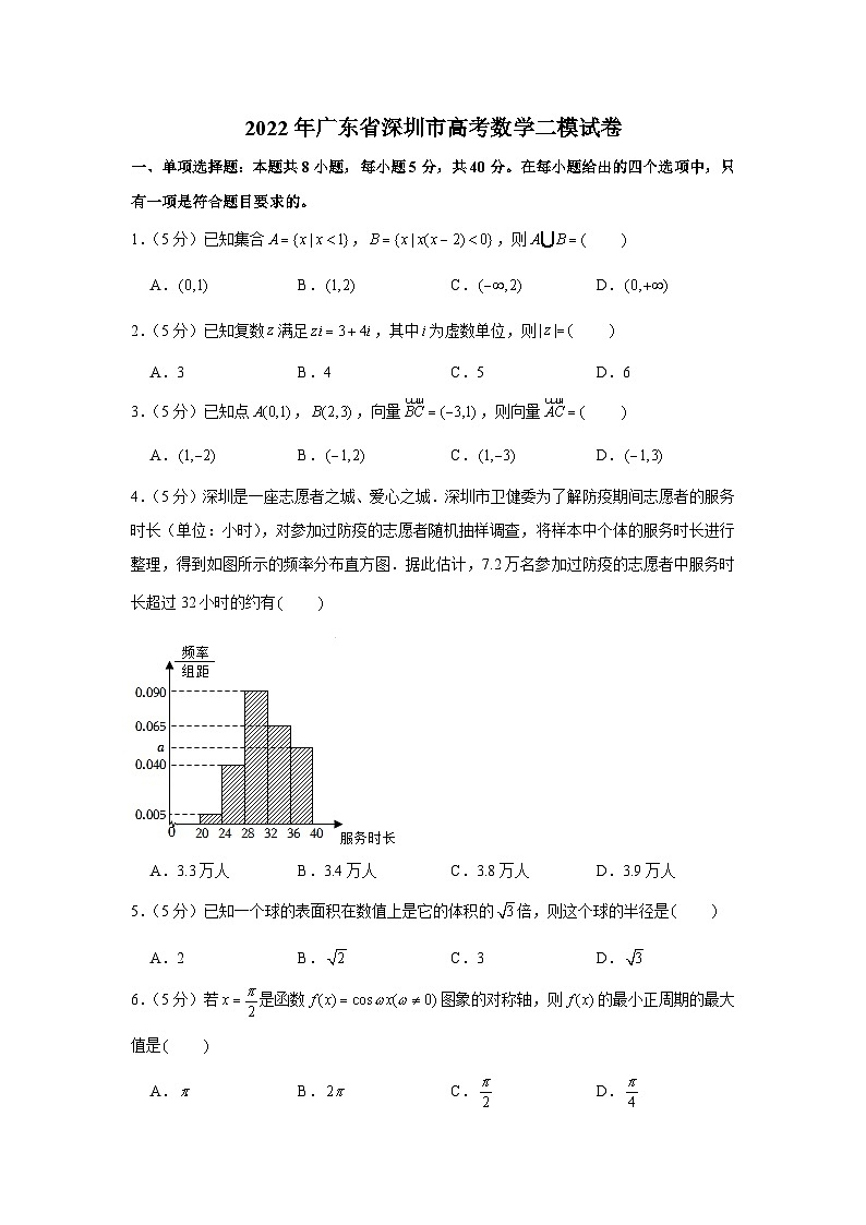 2022年广东省深圳市高考数学二模试卷第1页