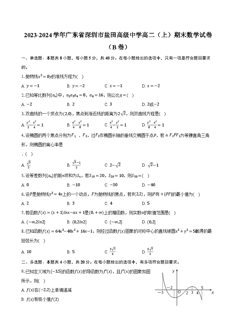 2023-2024学年广东省深圳市盐田高级中学高二（上）期末数学试卷（B卷）（含解析）第1页