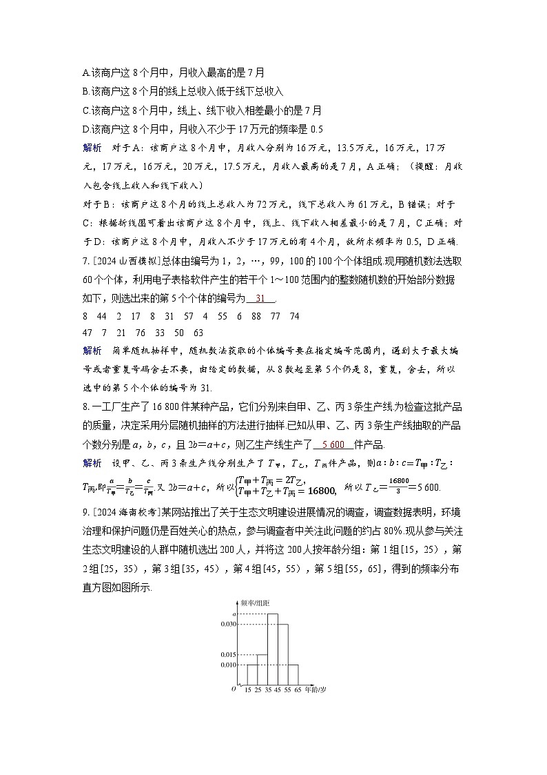 备考2024届高考数学一轮复习分层练习第九章统计与成对数据的统计分析第1讲随机抽样统计图表第3页