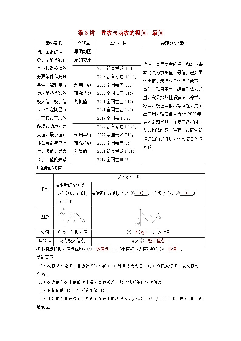 备考2024届高考数学一轮复习讲义第三章一元函数的导数及其应用第3讲导数与函数的极值最值第1页