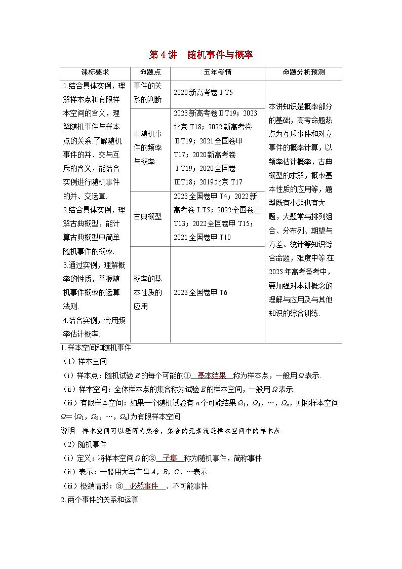 备考2024届高考数学一轮复习讲义第十章计数原理概率随机变量及其分布第4讲随机事件与概率第1页