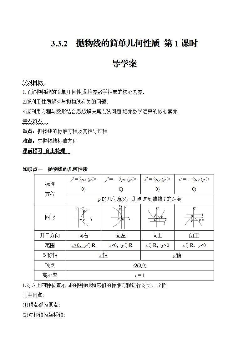 3.3.2《抛物线的简单几何性质》（ 第1课时） 课件+教案+分层练习+导学案（含答案解析）-人教版高中数学选修一01