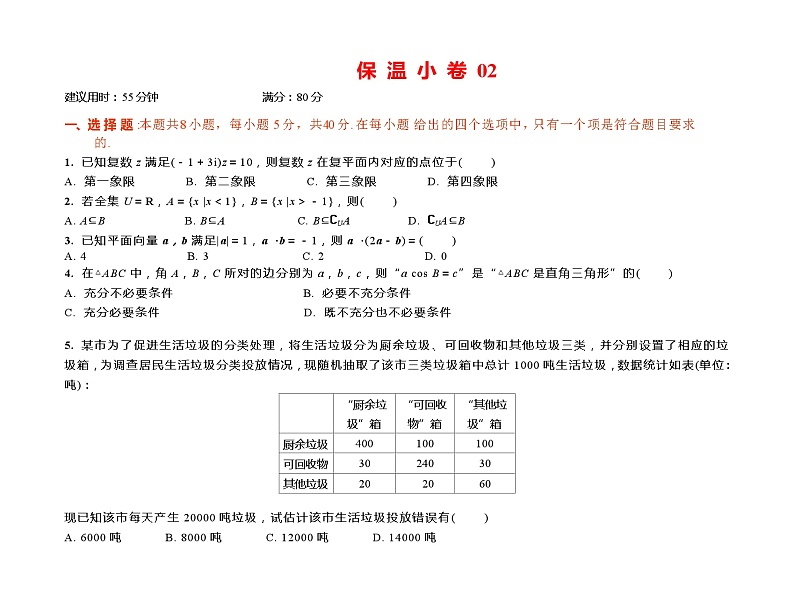 2024年高考数学选填限时训练巩固保 温 小 卷 02第1页