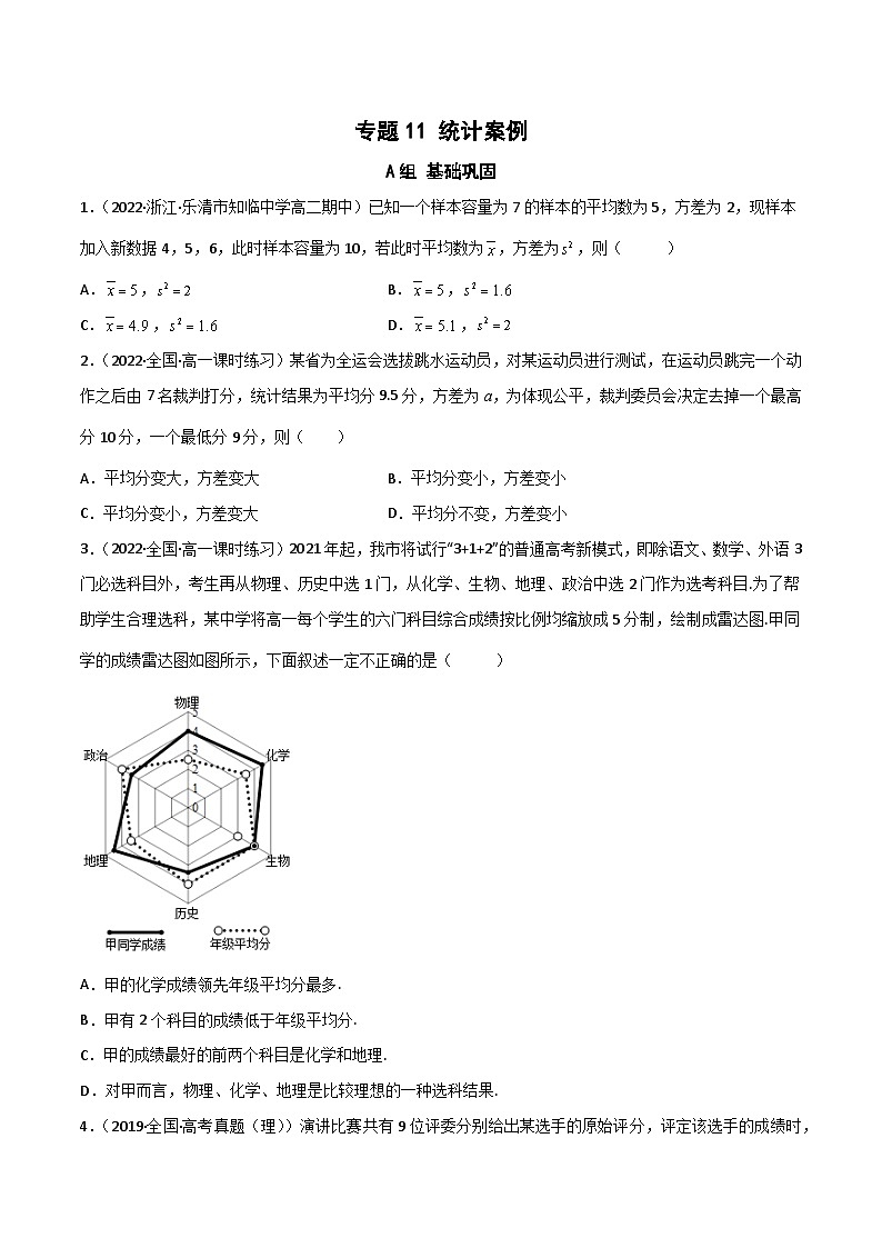 (人教A版必修第二册)高一数学下册同步讲义 专题11 统计案例（课时训练）原卷版+解析01