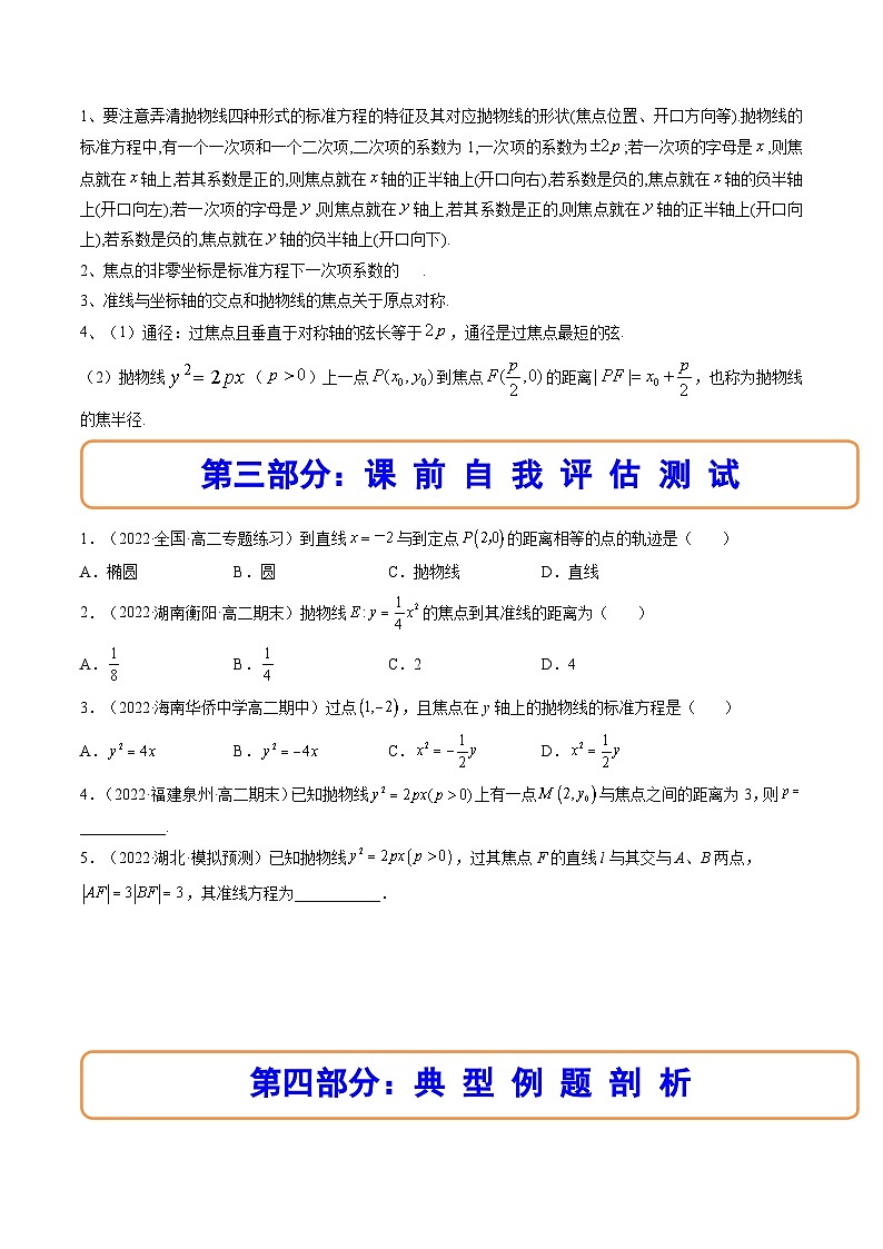 (人教A版2019选择性必修第一册)高二数学上册数学同步精讲  3.3.1抛物线及其标准方程（精讲）（原卷版+解析）第3页