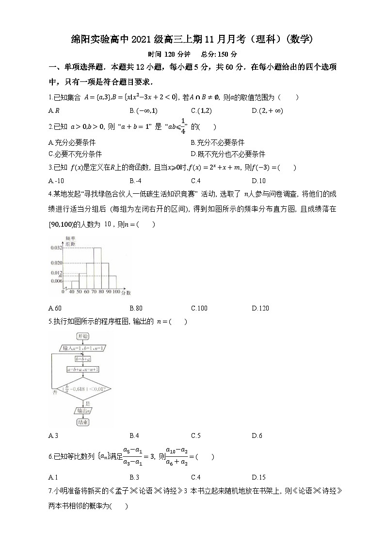 四川省绵阳实验高级中学2023-2024学年高三上学期11月月考数学（理科）试题01