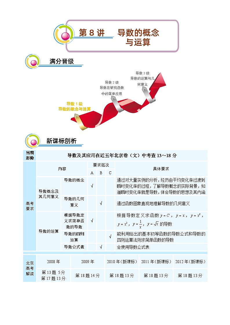 高二暑期文 第8讲 导数的概念与运算 教师版第1页