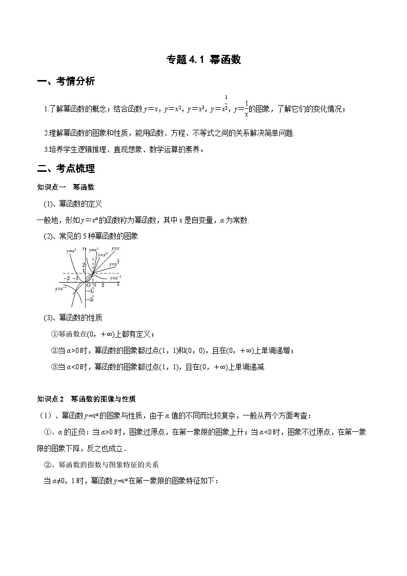 （沪教版2020必修第一册）高一数学上学期精品讲义 专题4.1 幂函数（重难点突破）原卷版+解析第1页