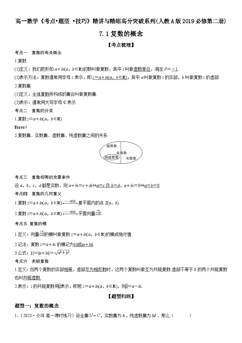 （人教A版2019必修第二册）数学《考点•题型 •技巧》精讲与精练高分突破 7.1 复数的概念）【附答案详解】第1页