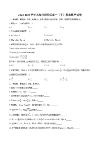 2022-2023学年上海市闵行区高一（下）期末数学试卷（含详细答案解析）