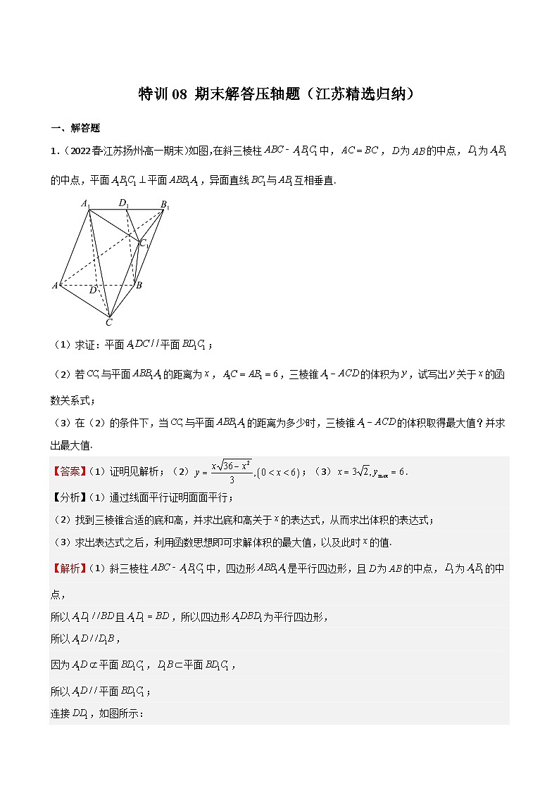 特训08 期末解答压轴题（江苏精选归纳）-2023-2024学年高一数学下学期期中期末复习高分突破（苏教版必修第二册）01