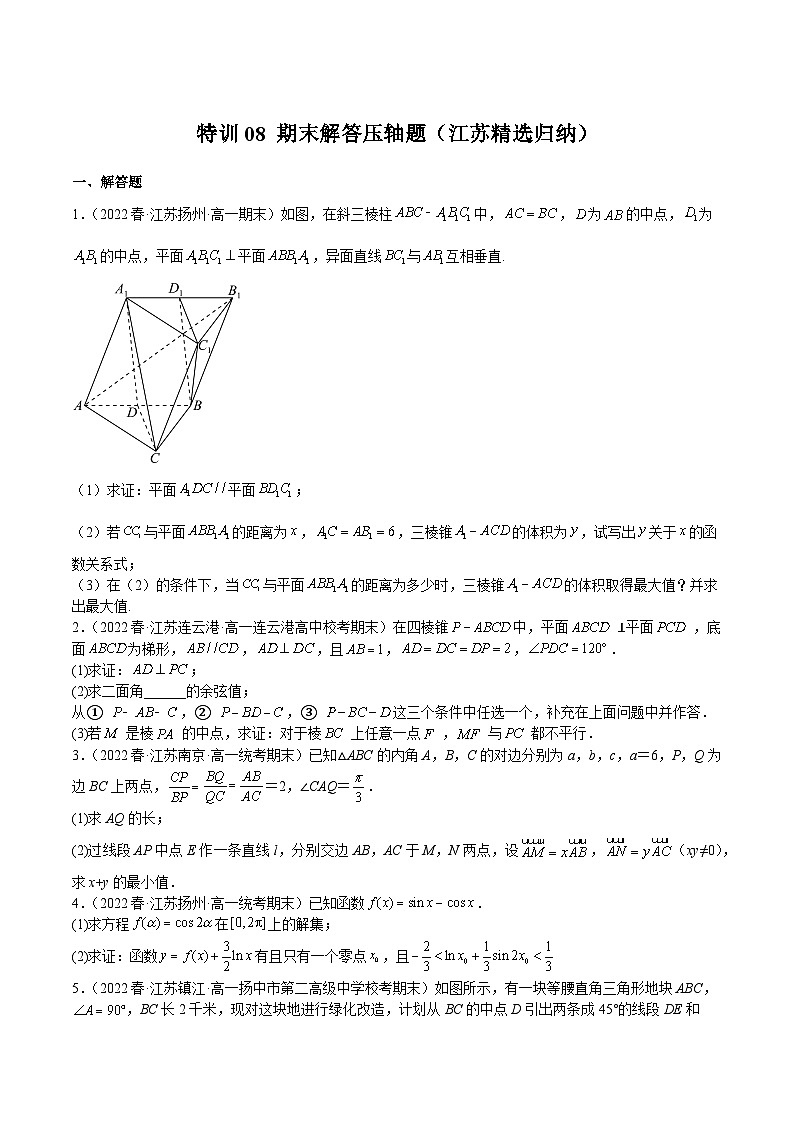 特训08 期末解答压轴题（江苏精选归纳）-2023-2024学年高一数学下学期期中期末复习高分突破（苏教版必修第二册）01